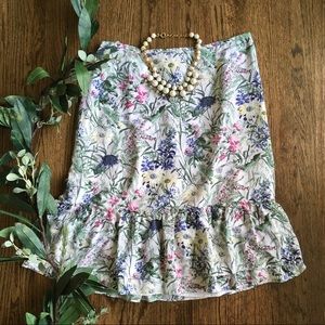 LOFT floral silk ruffle hem skirt